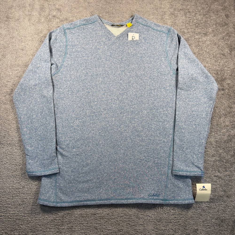 Cabelas Mens XL Blue Heathered V-Neck Pullover Long Sleeve Terry New